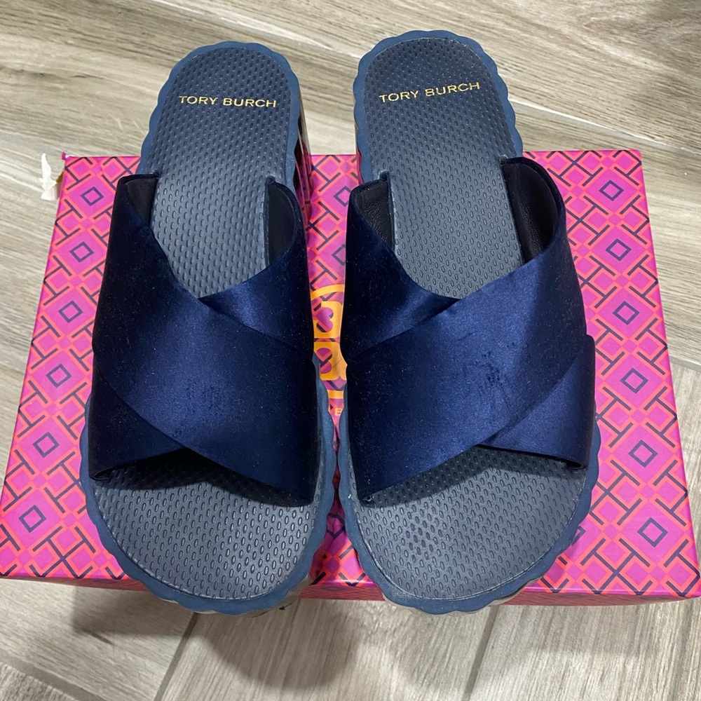 Tory Burch Platform Navy Sandals